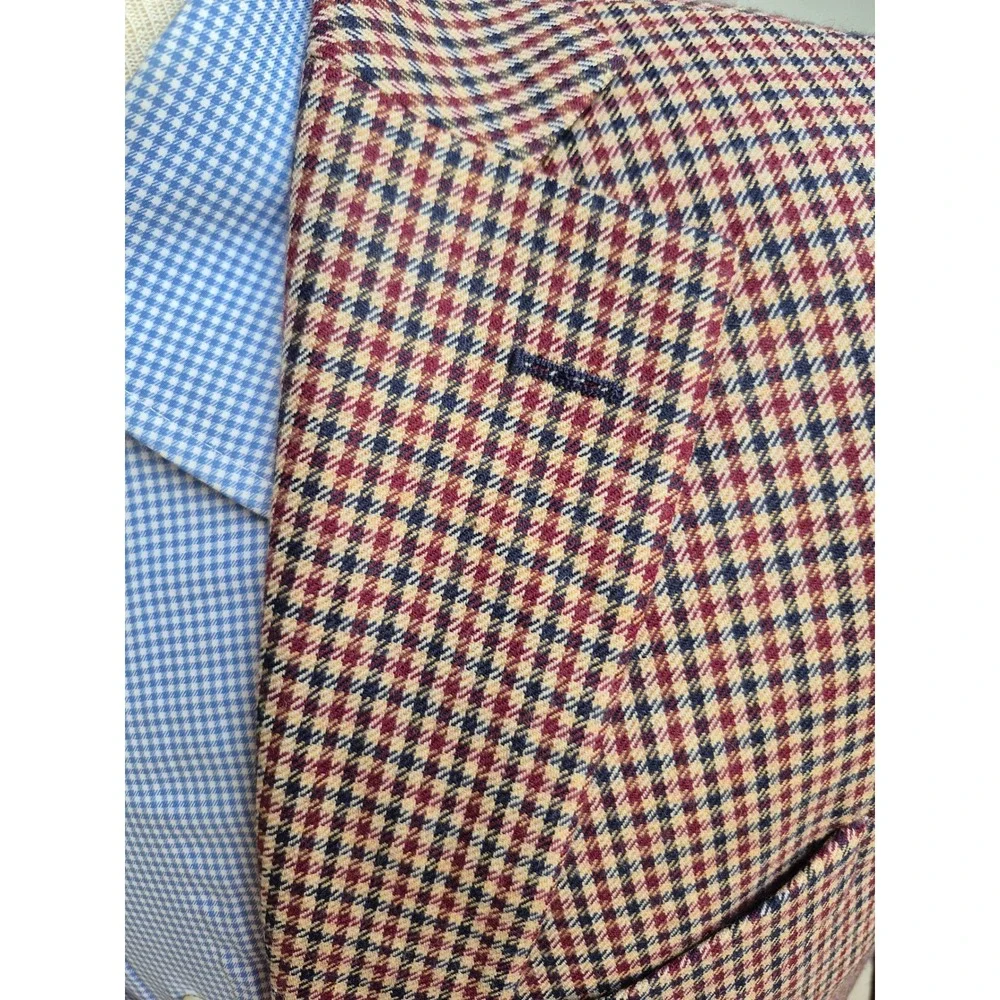 Jos. A. Bank 1905 Sport Coat‎ Mens 42R Wool Houndstooth Blazer Burgundy Tan Navy